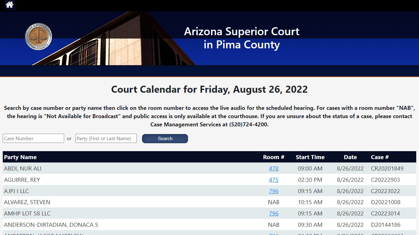 Superior Court Public Recordings - Pima County, Arizona